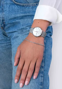 ZINZI Roman horloge witte wijzerplaat stalen kast stalen mesh band 34mm extra dun ZIW506M