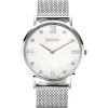 ZINZI Roman horloge witte parelmoer wijzerplaat, witte zirconia's bij uuraanduiding, stalen mesh band 34mm extra dun ZIW521M