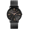 ZINZI Roman horloge zwartgekleurde wijzerplaat en kast met rosé wijzers zwarte stalen mesh band 34mm extra dun ZIW509M