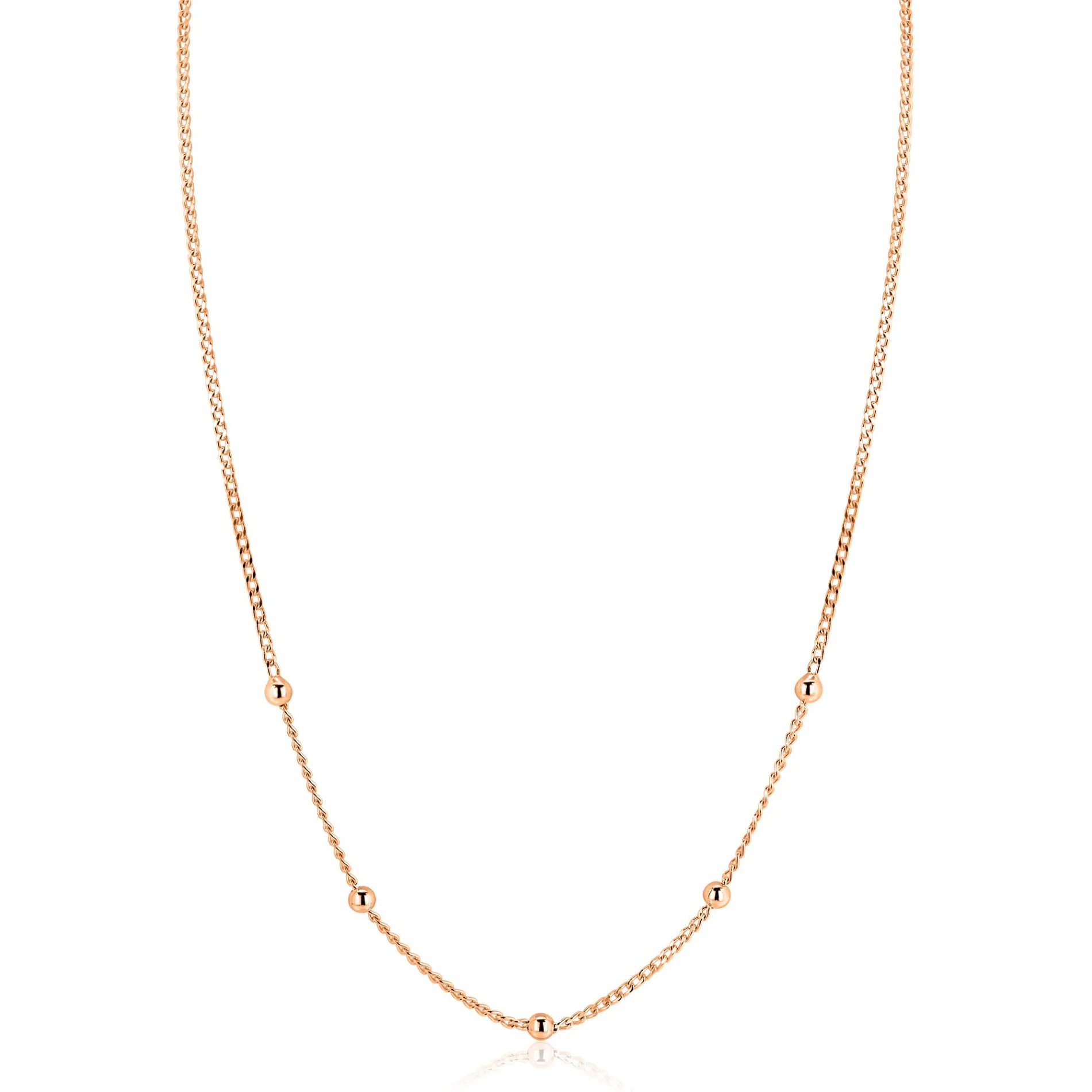 ZINZI rosé-plated zilveren gourmet ketting met vijf bolletjes 42–45cm ZIC2714R