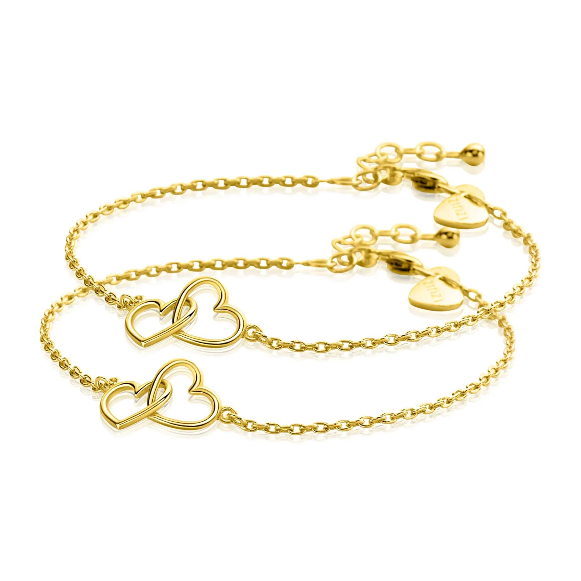ZINZI set van 2 gold-plated zilveren armbanden met 2 verbonden hartjes 16,5-19,5cm ZIA2513G-SET