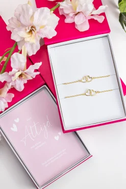 ZINZI set van 2 gold-plated zilveren armbanden met 2 verbonden hartjes 16,5-19,5cm ZIA2513G-SET
