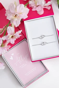 ZINZI set van 2 zilveren armbanden met 2 verbonden hartjes 16,5-19,5cm ZIA2513-SET