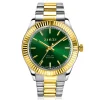 ZINZI Solaris horloge met groene wijzerplaat, stalen bicolor kast 35mm en stalen bicolor band met clip-sluiting. Het Japanse uurwerk loopt op zon- en kunstlicht ZIW2135