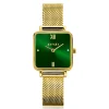 ZINZI Square Mini horloge groene wijzerplaat en vierkante geelgoudkleurige kast stalen mesh band 22mm extra dun ZIW1735