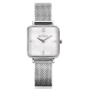 ZINZI Square Mini horloge witte parelmoer wijzerplaat en vierkante zilverkleurige kast stalen mesh band 22mm extra dun ZIW1717