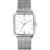 ZINZI Square Roman horloge witte wijzerplaat en rechthoekige kast stalen mesh band 32mm extra dun ZIW806M