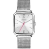 ZINZI Square Roman horloge zilvergekleurde wijzerplaat en rechthoekige kast stalen mesh band 32mm extra dun ZIW802M