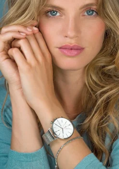 ZINZI Traveller horloge witte wijzerplaat en kast stalen mesh band 39mm dual time ZIW706M