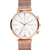 ZINZI Traveller horloge witte wijzerplaat en roségoudkleurige kast stalen mesh band roségoudkleurig 39mm dual time ZIW708M