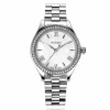ZINZI Tresor horloge 32mm bezet met witte zirkonia's, parelmoer wijzerplaat en zilverkleurige stalen kast en schakelband ZIW2417