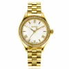 ZINZI Tresor horloge 32mm bezet met witte zirkonia's, parelmoer wijzerplaat en goudkleurige stalen kast en schakelband ZIW2434