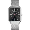 ZINZI Vintage Retro horloge zwarte wijzerplaat en rechthoekige kast stalen mesh band 34mm extra dun ZIW901M