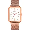 ZINZI Vintage Retro horloge witte wijzerplaat en rechthoekige roségoudkleurige kast stalen mesh band 34mm extra dun ZIW908M