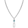 ZINZI zilveren ovale schakel ketting 45cm met luxe hanger met ovale schakel, bezet met witte zirconia's. En groenachtig blauwe (petrol) kleursteen in vierpootszetting ZIC2487