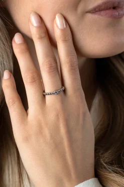 ZINZI zilveren aanschuifring met bolletjes scheen en ronde zetting met witte zirconia ZIR2568