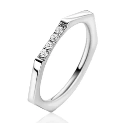 ZINZI zilveren aanschuifring zeshoek gladde buis 2mm bezet met witte zirconia's ZIR2492