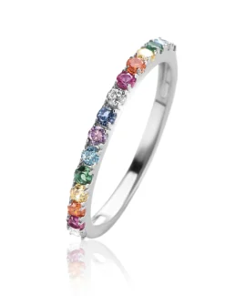 ZINZI zilveren aanschuifring 2mm breed met een symbolische regenboog aan kleurstenen ZIR2486