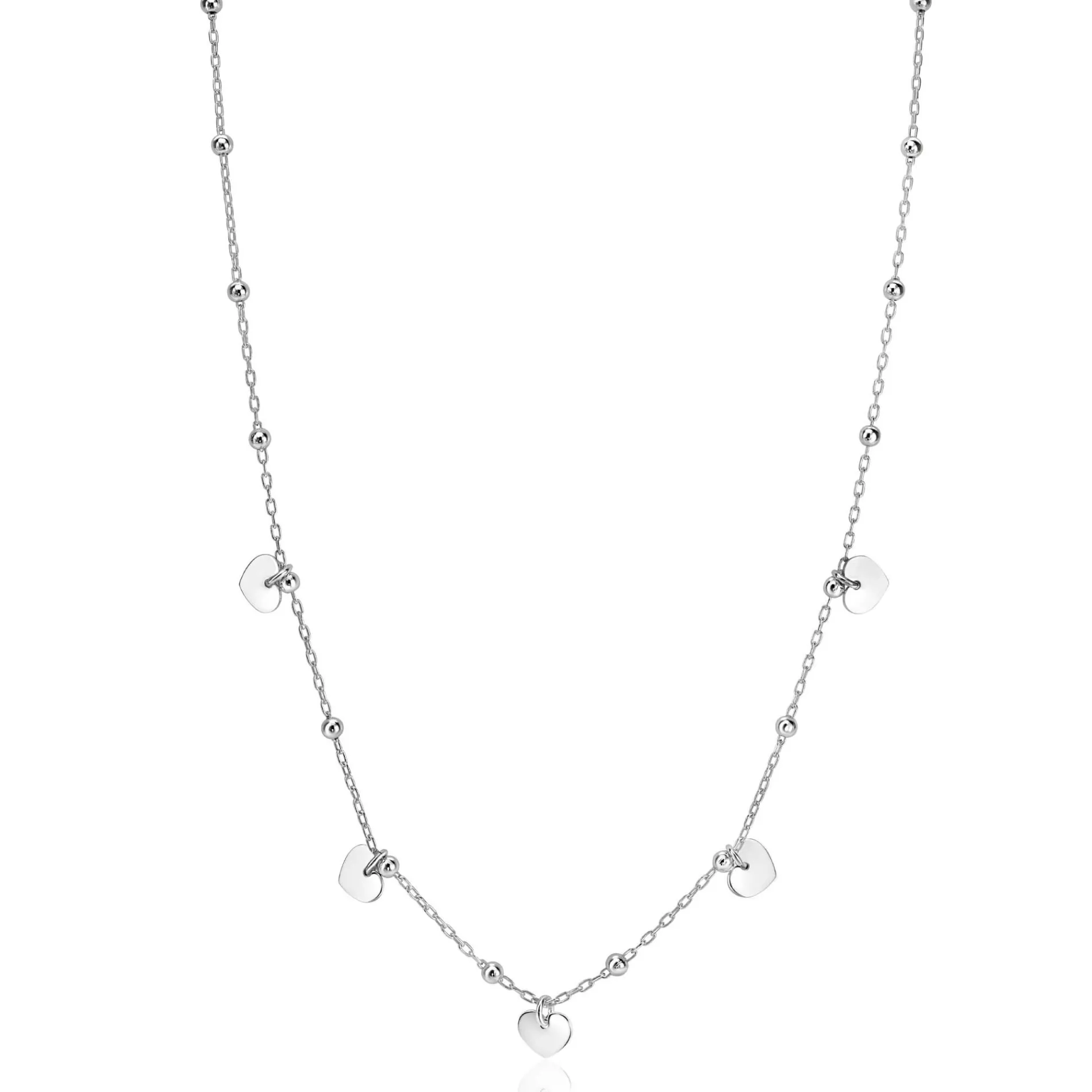 ZINZI zilveren ankerketting met kleine bolletjes en vijf gladde hartjes 42-45cm ZIC2531