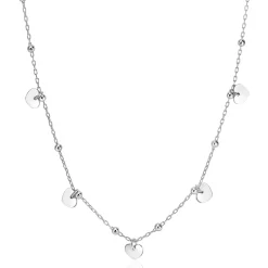 ZINZI zilveren ankerketting met kleine bolletjes en vijf gladde hartjes 42-45cm ZIC2531