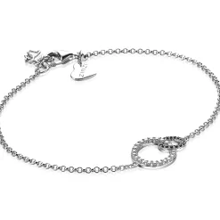 ZINZI zilveren armband 2 open rondjes verbonden zwart wit ZIA1987