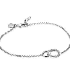 ZINZI zilveren armband 2 open rondjes verbonden wit ZIA1782
