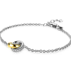 ZINZI zilveren armband bicolor schakel met twee ringen verbonden 18-21cm ZIA2102