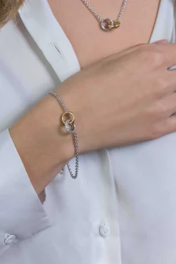 ZINZI zilveren armband bicolor schakel met twee ringen verbonden 18-21cm ZIA2102