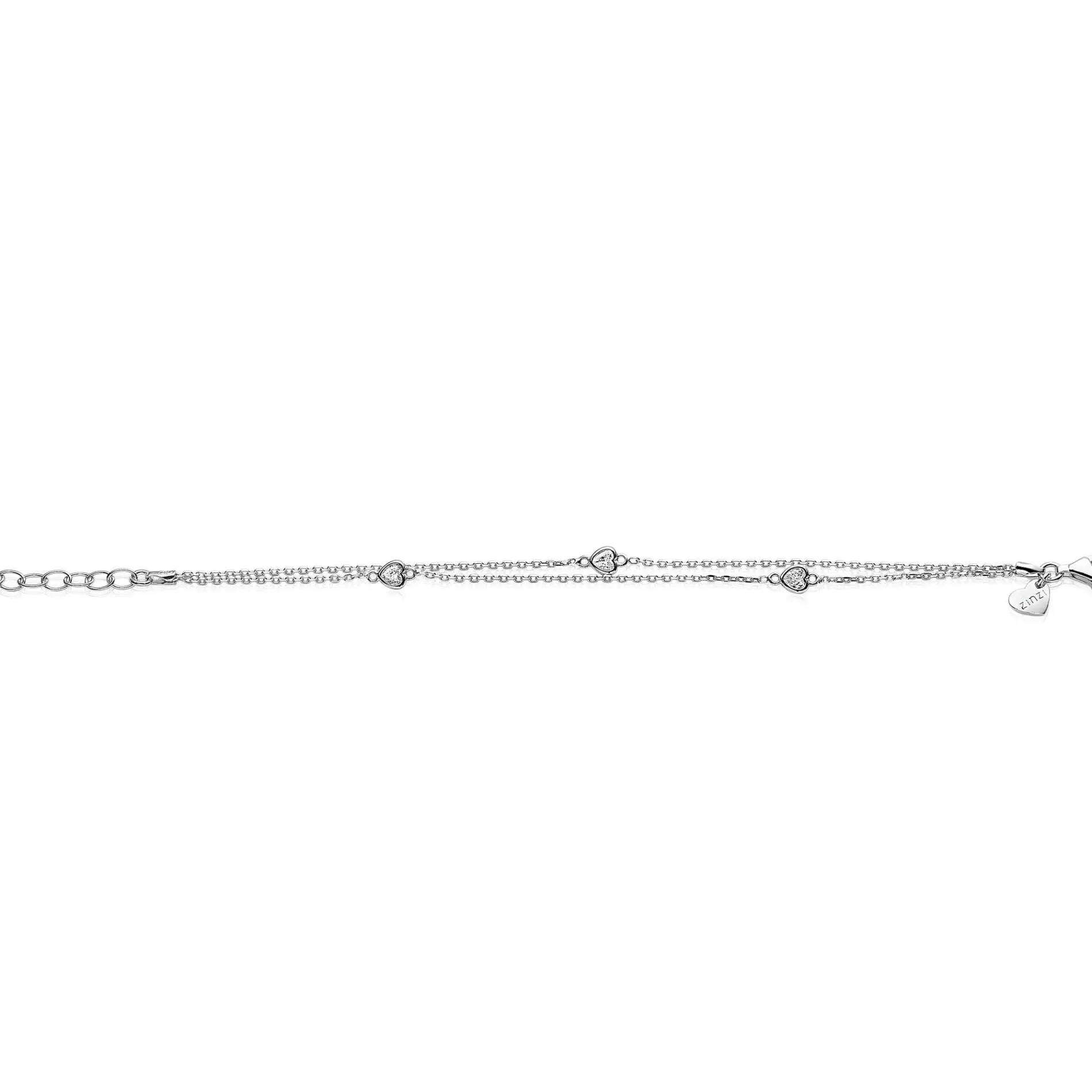 ZINZI zilveren armband dubbel hartje wit ZIA1721