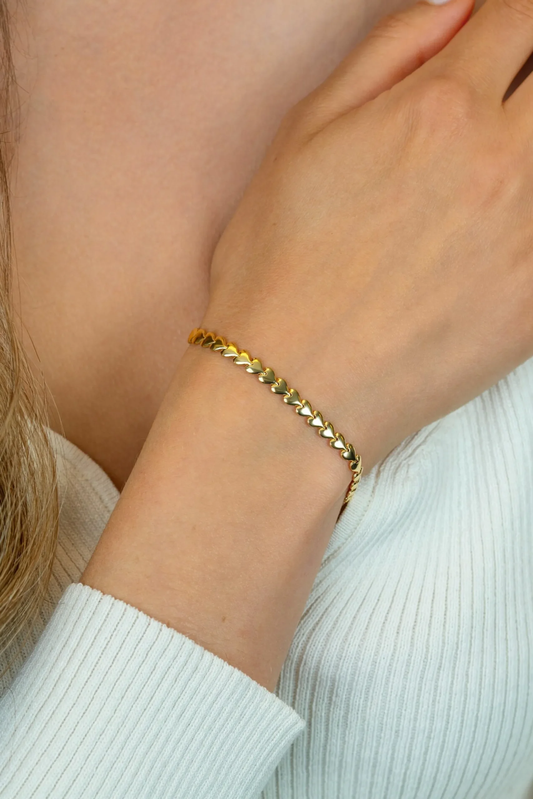 ZINZI zilveren armband geel verguld hartjes 4,5mm breed ZIA1798G