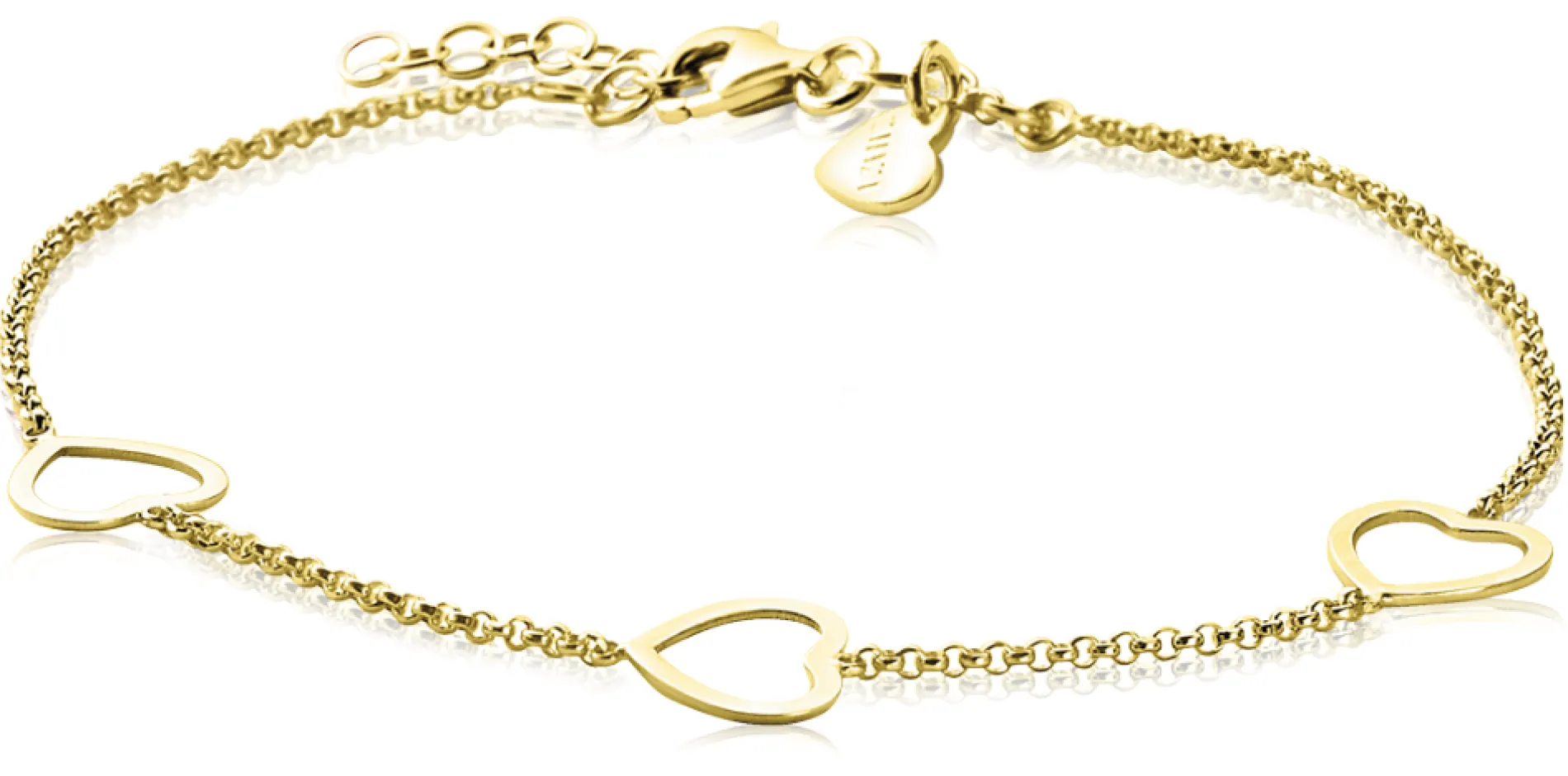ZINZI zilveren armband geel verguld hart 17-20cm ZIA1188G