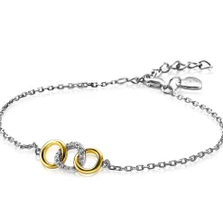 ZINZI zilveren armband geel verguld 3 open rondjes verbonden wit ZIA2045Y