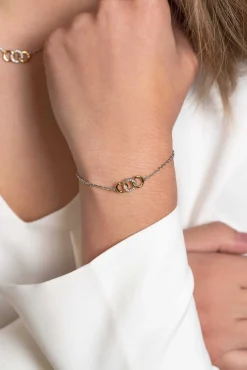 ZINZI zilveren armband geel verguld 3 open rondjes verbonden wit ZIA2045Y