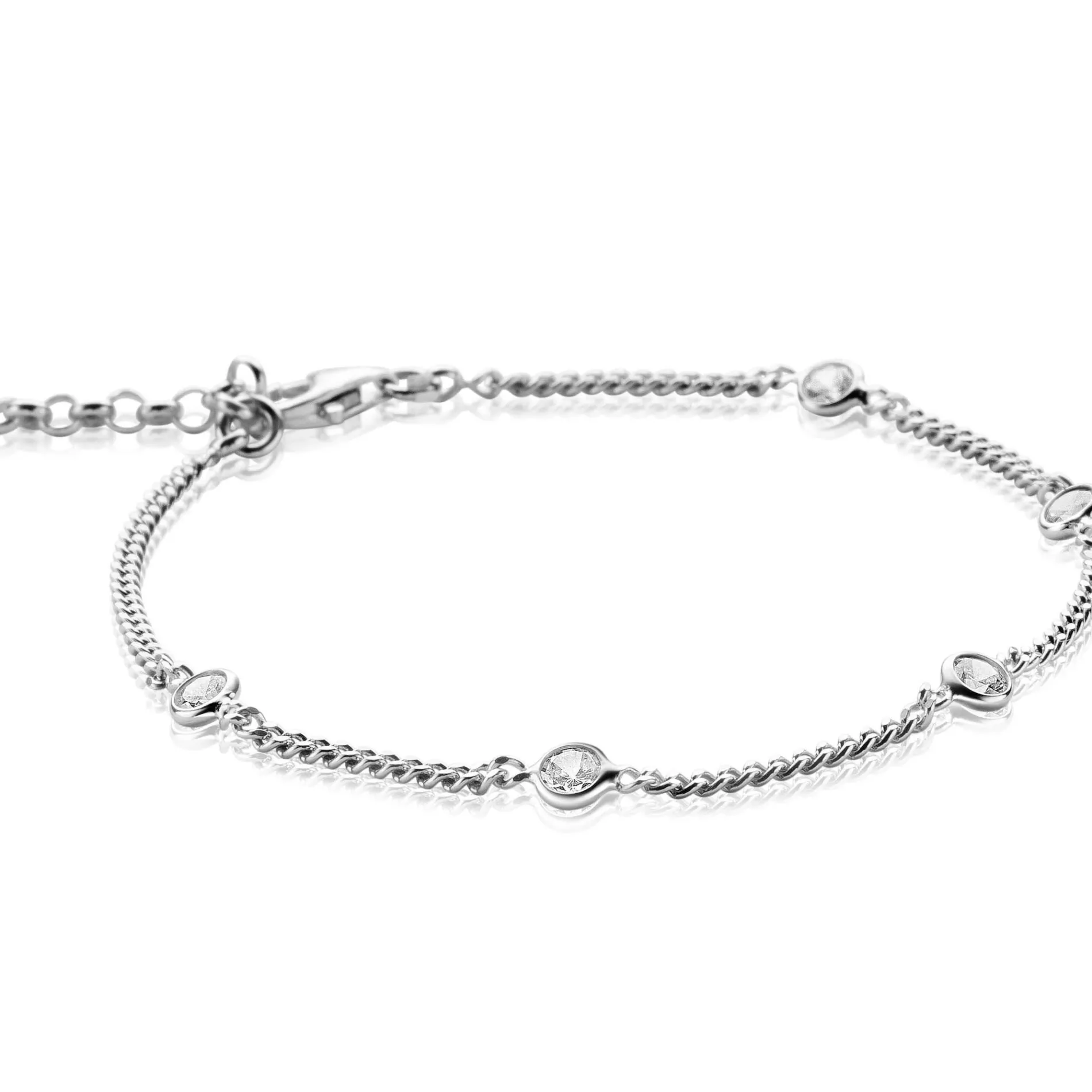 ZINZI zilveren armband gourmet schakel met witte ronde zirconia's ZIA2263