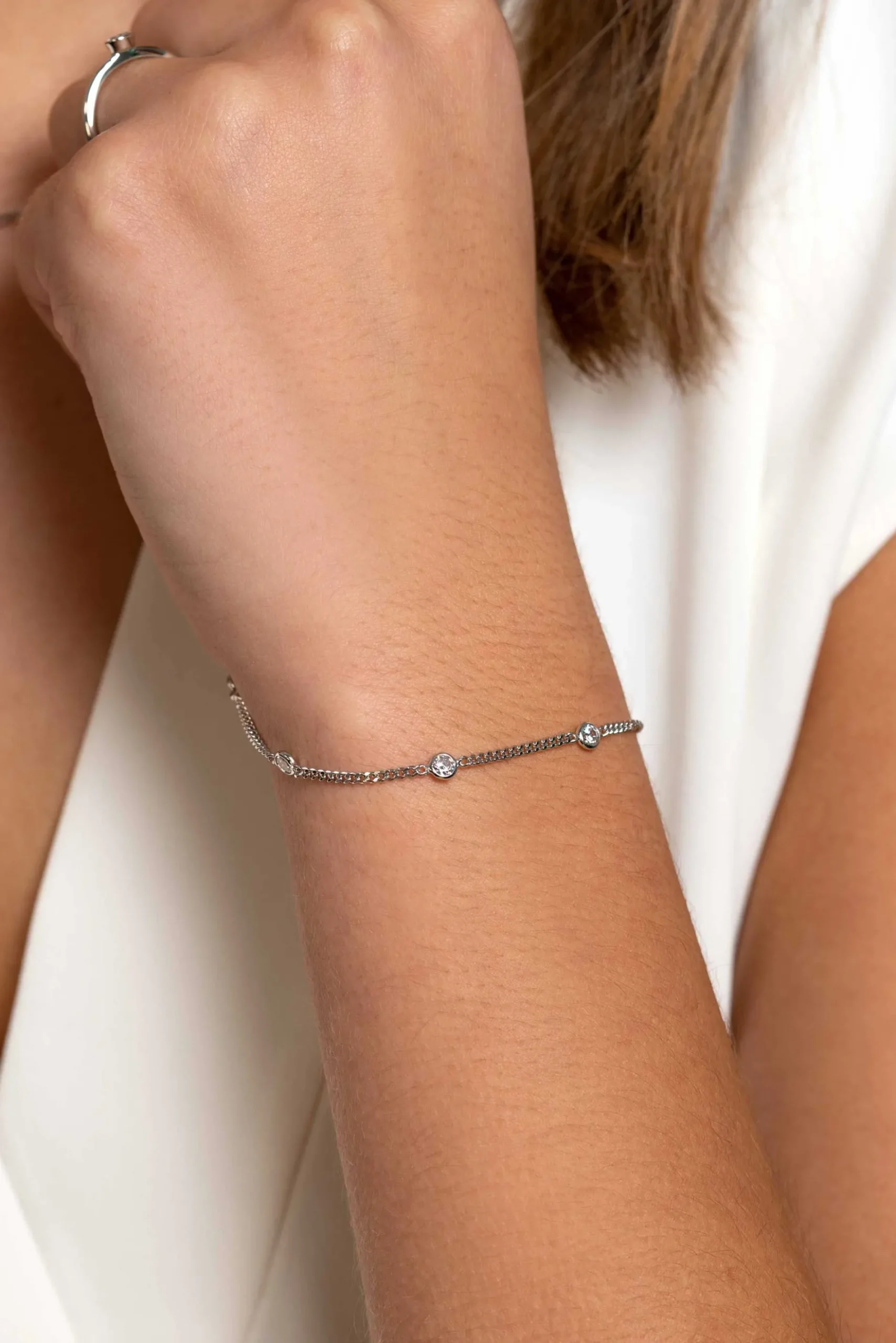 ZINZI zilveren armband gourmet schakel met witte ronde zirconia's ZIA2263