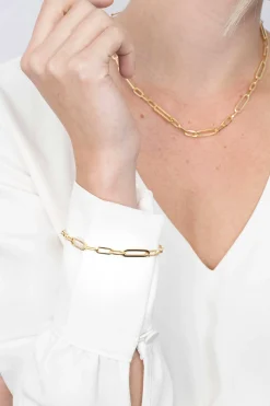 ZINZI zilveren armband in 14K geel verguld met ovale closed for ever schakels 6mm breed ZIA1990G