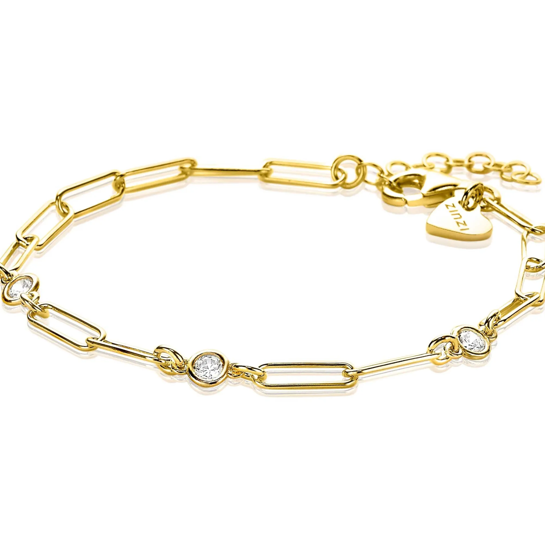 ZINZI zilveren armband 14K geel verguld paperclip schakel rond zirconia 17-20 cm ZIA2079Y