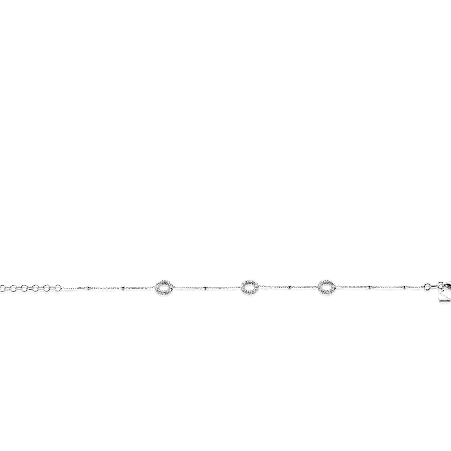 ZINZI zilveren armband met drie open rondjes (8,5mm) voorzien van een bolstructuur 17-20cm ZIA2704