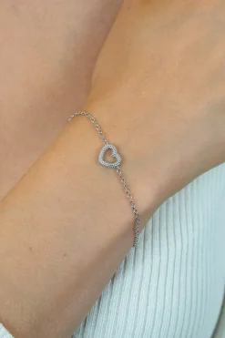ZINZI zilveren armband met open hartje (9,5mm) voorzien van een bolstructuur 17-20cm ZIA2703