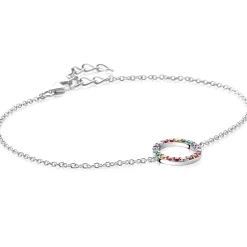 ZINZI zilveren armband met open rondje 12mm bezet regenboog 17-20cm ZIA2170Z