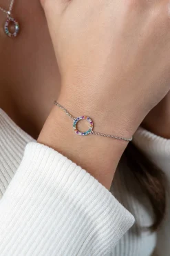 ZINZI zilveren armband met open rondje 12mm bezet regenboog 17-20cm ZIA2170Z
