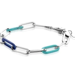 ZINZI zilveren armband met paperclip-schakels en trendy schakels in turquoise en lapisblauw 19cm ZIA2456