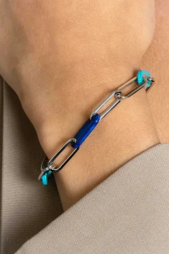 ZINZI zilveren armband met paperclip-schakels en trendy schakels in turquoise en lapisblauw 19cm ZIA2456
