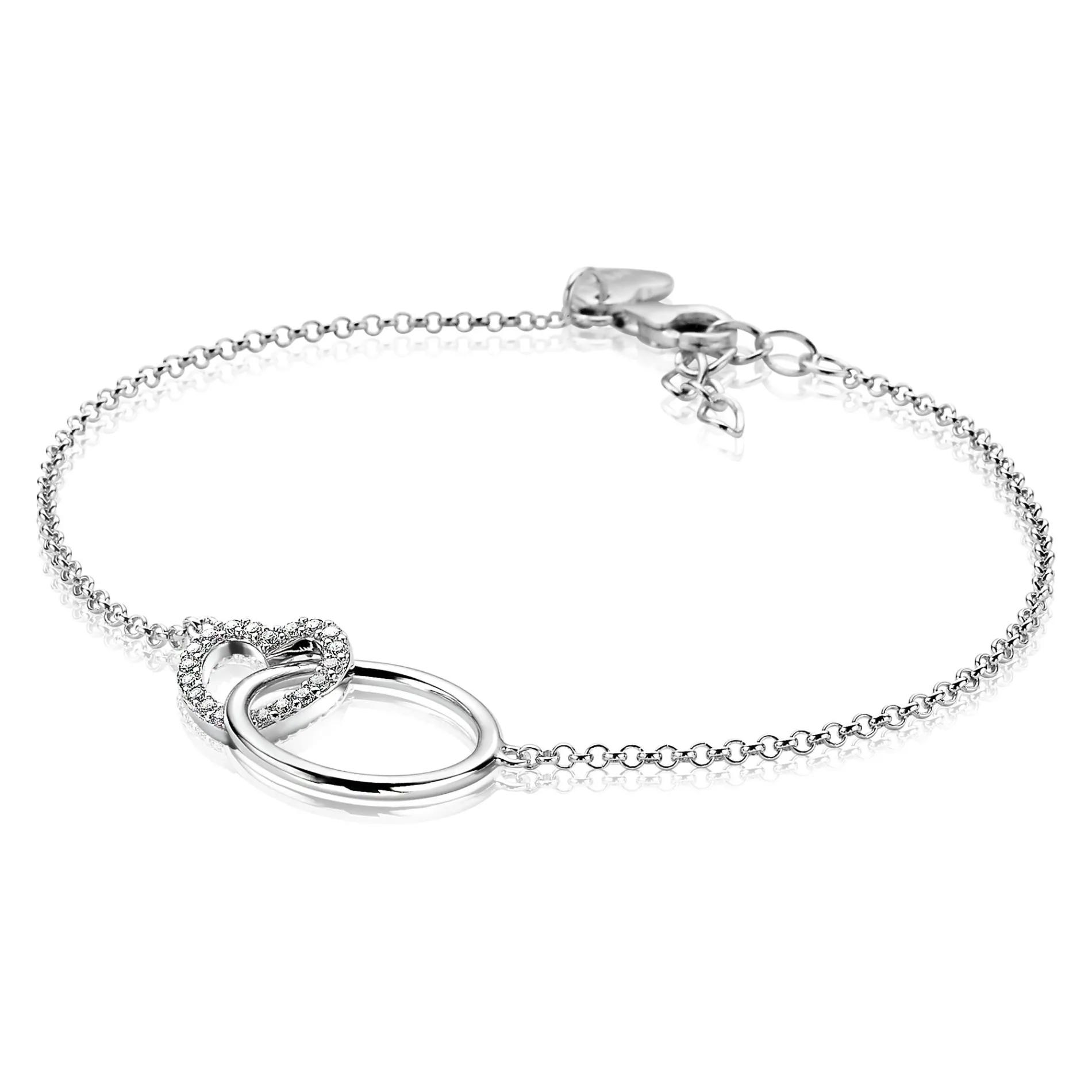 ZINZI zilveren armband open rond en hart in elkaar wit ZIA1483