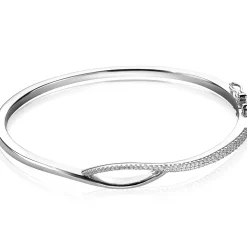 ZINZI zilveren bangle armband cross-over wit zirconia met scharniersluiting ZIA1971