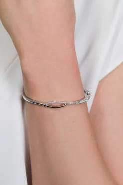 ZINZI zilveren bangle armband cross-over wit zirconia met scharniersluiting ZIA1971