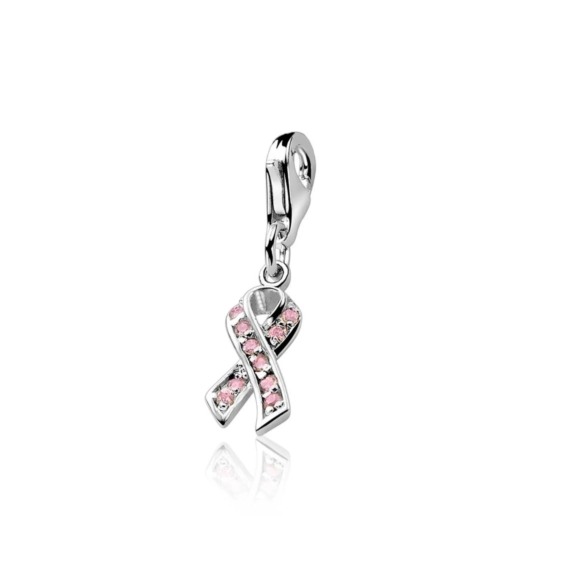 Zinzi zilveren bedel Pink Ribbon roze CHARMS209
