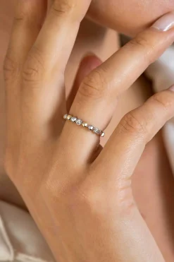 ZINZI zilveren bicolor aanschuifring 3mm met bolletjes, waarvan vijf bolletjes bezet zijn met witte zirconia's ZIR2393