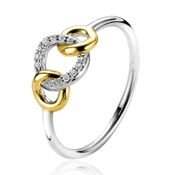 ZINZI zilveren bicolor ring 3 verbonden cirkels wit ZIR2045Y