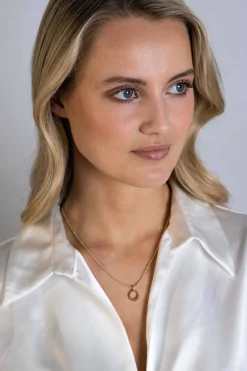ZINZI zilveren bicolor ronde hanger 15mm gedraaid motief, hangoog bezet met witte zirconia's ZIH2403Y (zonder collier)